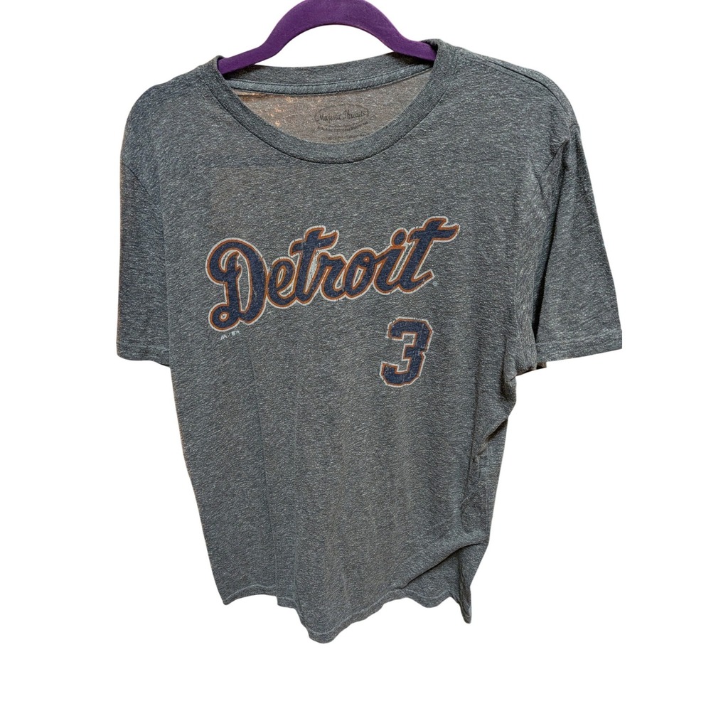 Majestic Threads Detroit Tigers Ian Kinsler 3 Graphic Tee Heather Gray Womens XL